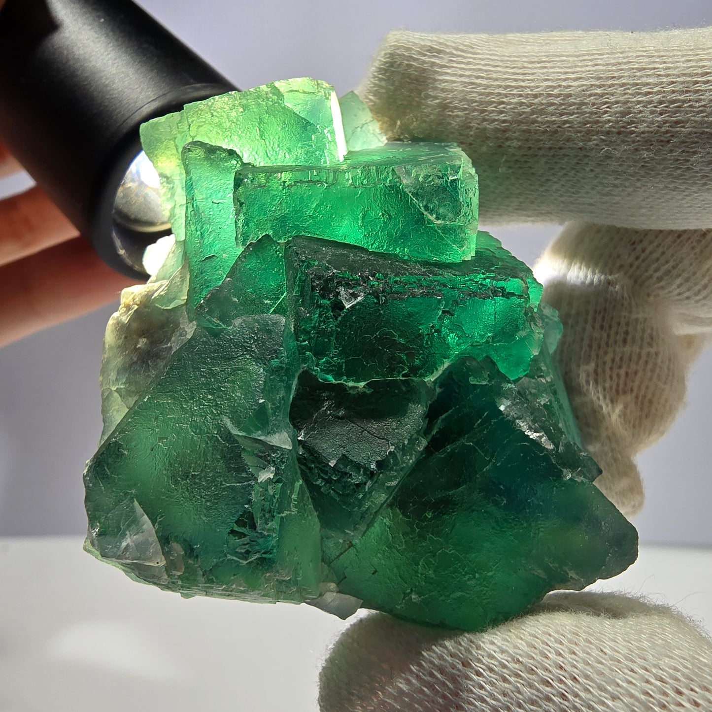 Rare spécimen de cube de fluorite fantôme, parqueté vert Okorusu, Namibie, 63 x 58 x 32 mm