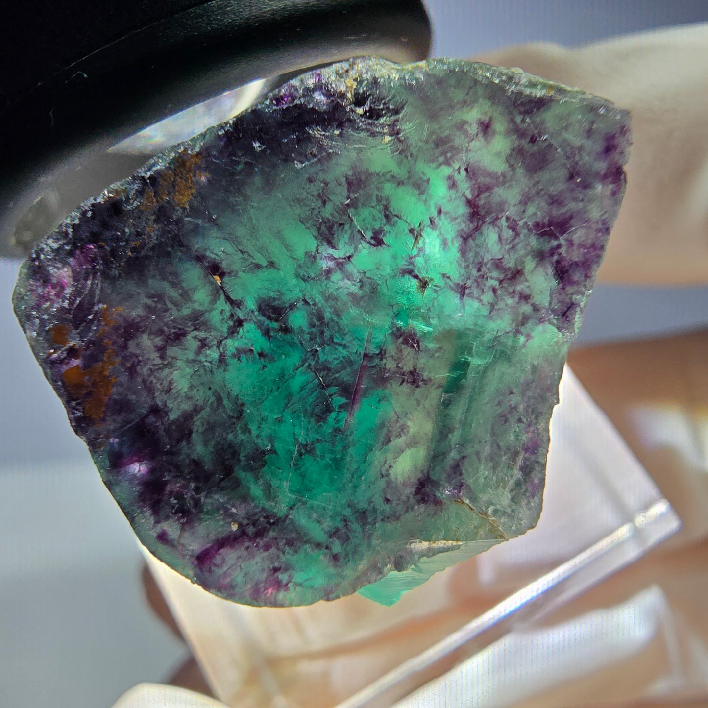 Rare cube de fluorite fantôme parqueté vert violet Okorusu Namibie 23*21*19mm