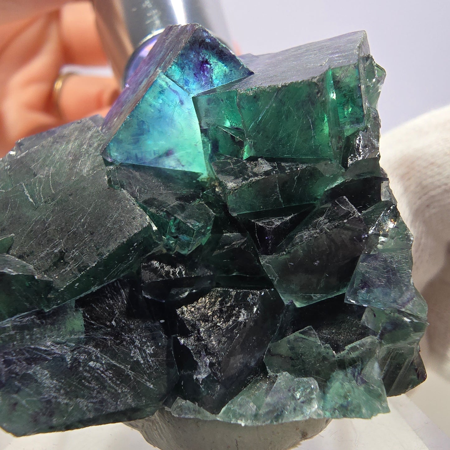 Clear Phantom Fluorite Cube Specimen zonal green purple Okorusu, Namibia 55*40*40mm