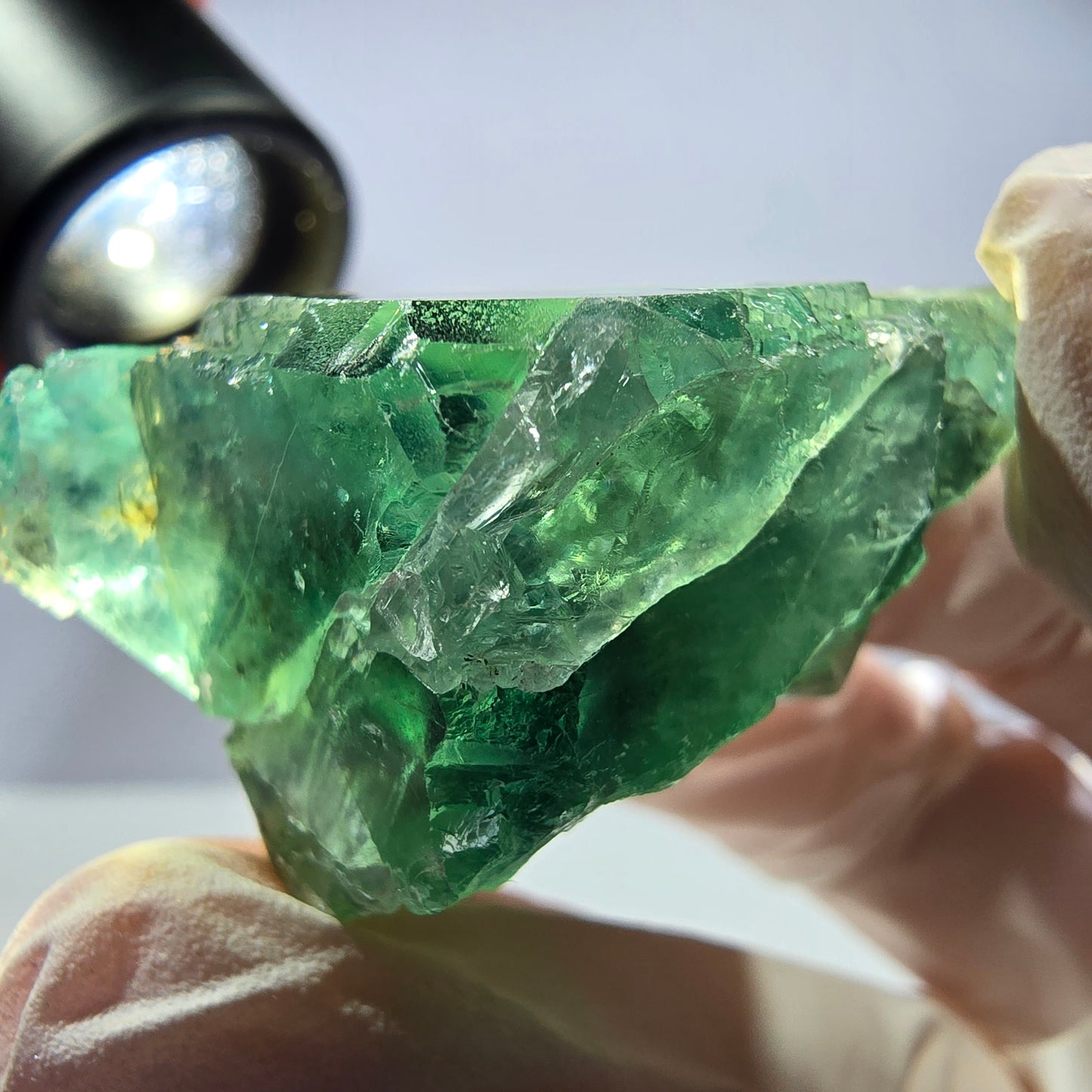 Spécimen de cube de fluorite fantôme transparente, vert parqueté, Okorusu, Namibie, 48 x 38 x 23 mm
