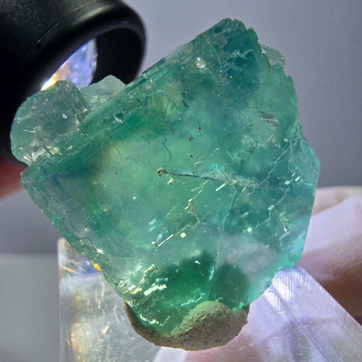 Cube de fluorite fantôme transparente parquetée, vert Okorusu, Namibie 28 x 25 x 14 mm