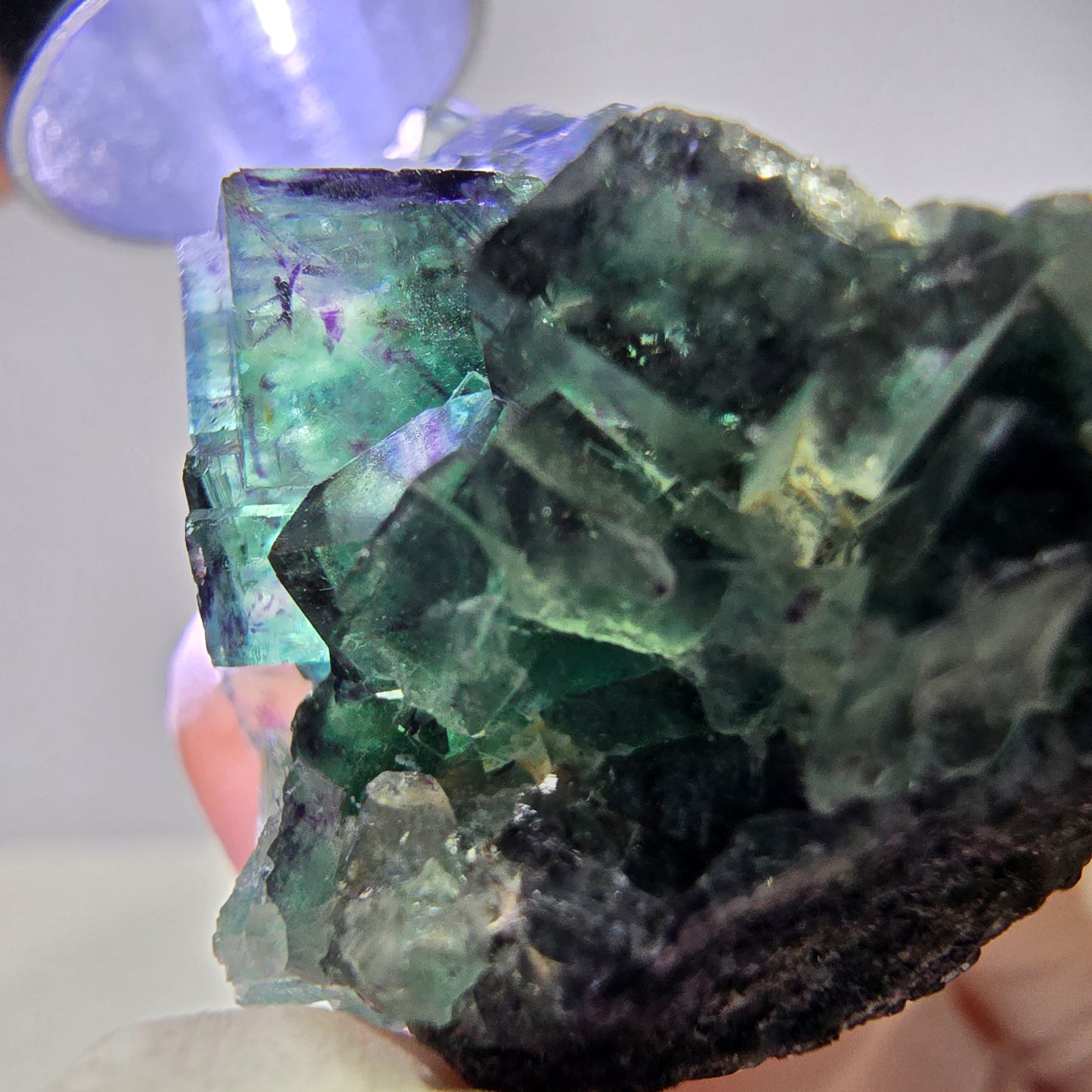 Spécimen de cube de fluorite fantôme, zonal, vert violet Okorusu, Namibie 35*34*29 mm