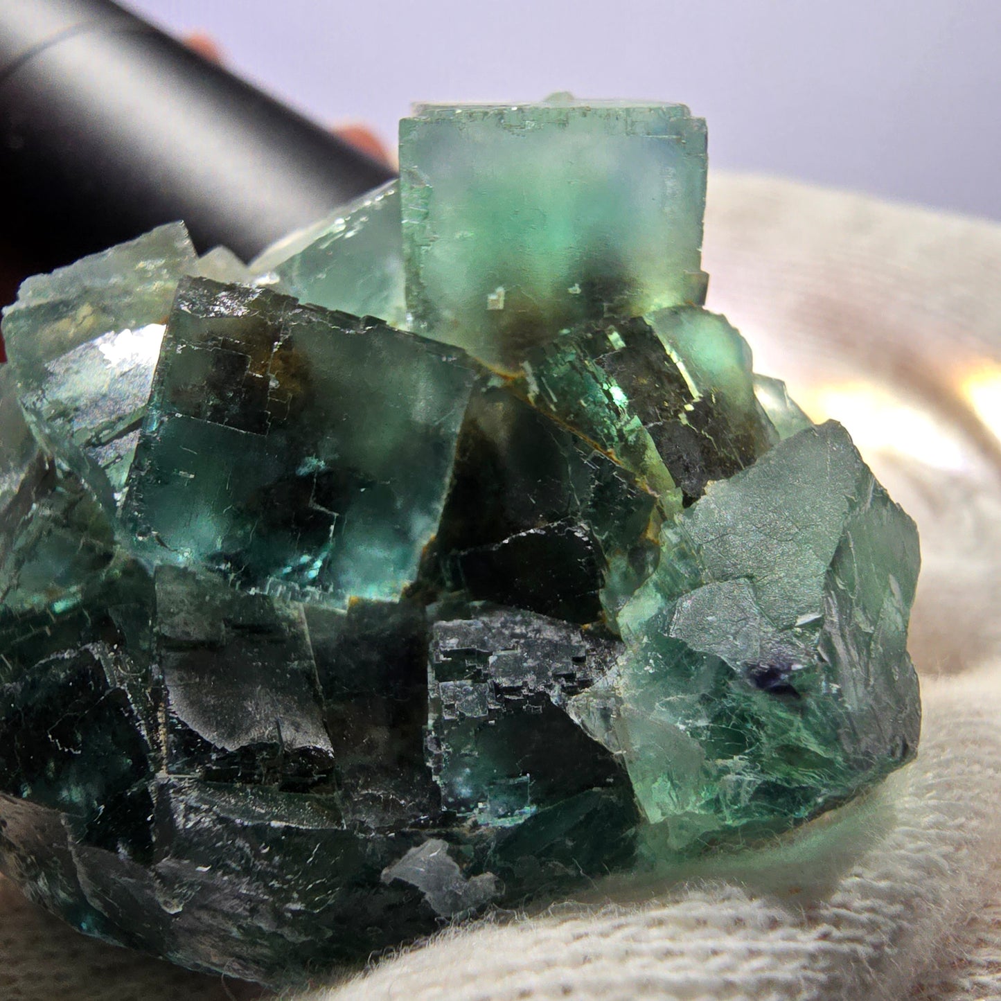 Rare spécimen de cube de fluorite fantôme, parqueté vert Okorusu, Namibie, 43 x 39 x 20 mm
