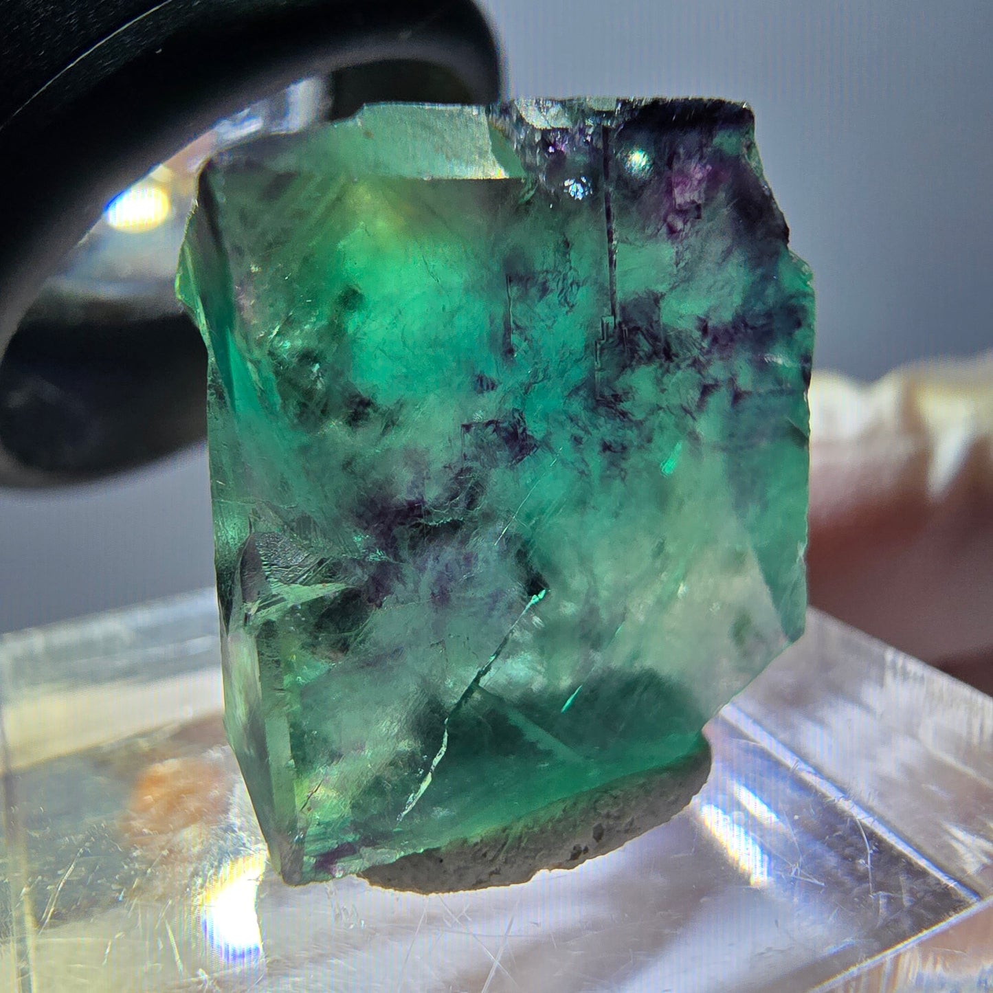 Phantom Fluorit Würfel Stufe, parkettiert grün lila Okorusu, Namibia 18*16*15mm