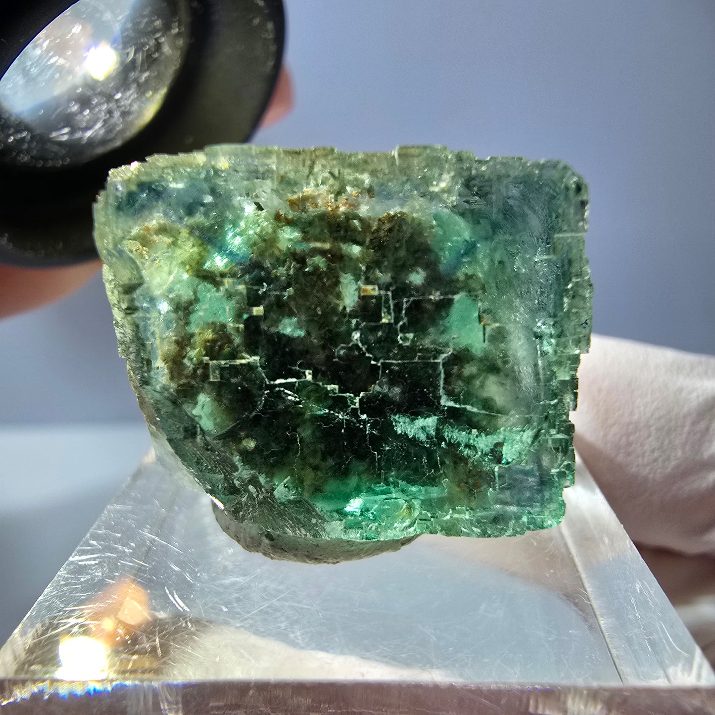 Klarer Phantom Fluorit Würfel parkettiert, grün Okorusu, Namibia 22*17*16mm