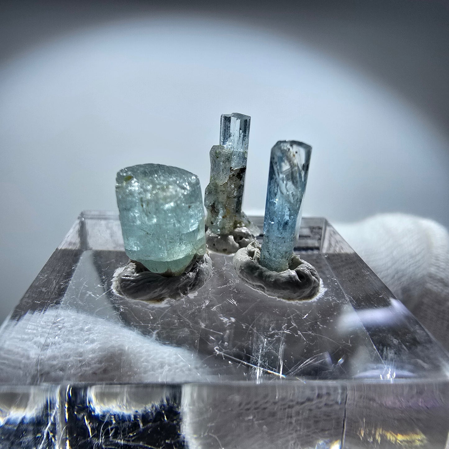 3x Aquamarin Kristalle, blau - 3er Set Erongo, Namibia 8-12mm