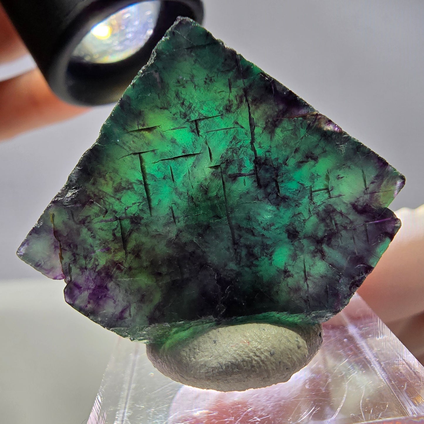 Rare cube de fluorite fantôme parqueté vert violet Okorusu Namibie 27*26*18mm