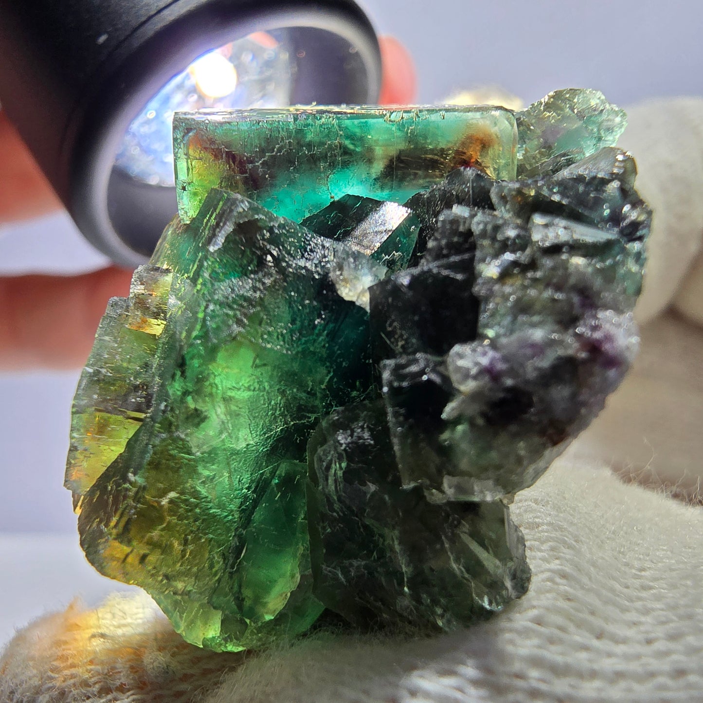 Rare spécimen de cube de fluorite fantôme, parqueté vert Okorusu, Namibie, 34 x 31 x 20 mm