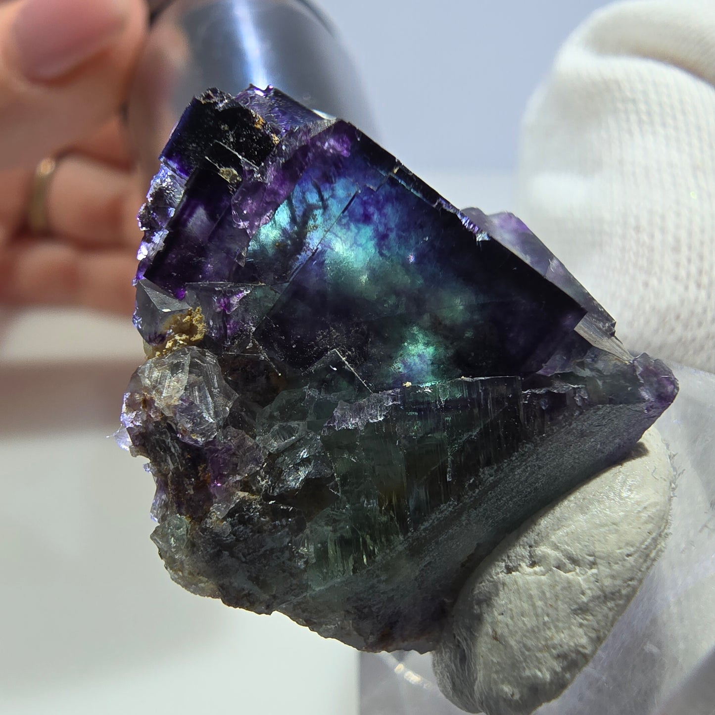 Seltene Phantom Fluorit Würfel Stufe zonal grün lila Okorusu, Namibia 29*23*20mm