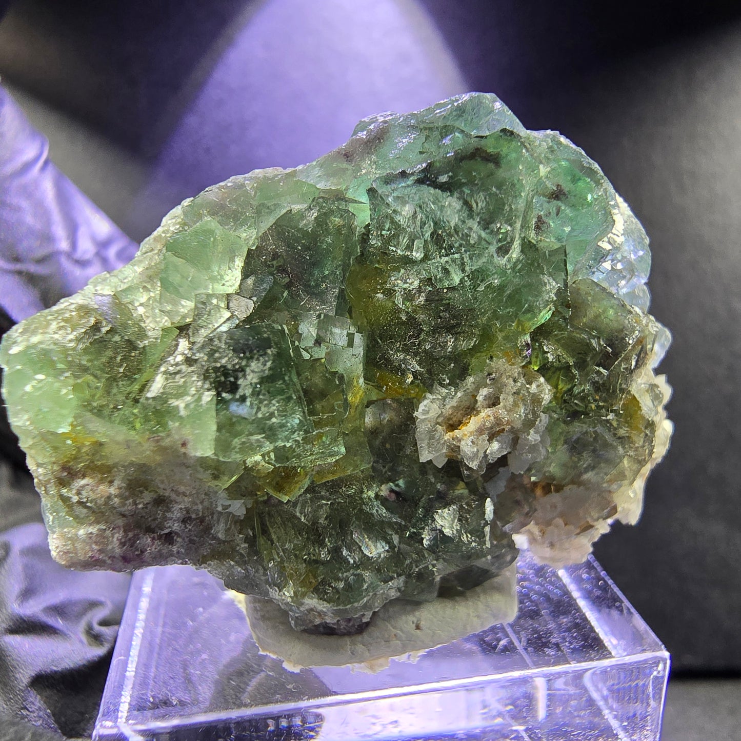 Seltene Fluorit XX Würfel Stufe grün mit Einschlüssen 36*28*13mm Okorusu Namibia