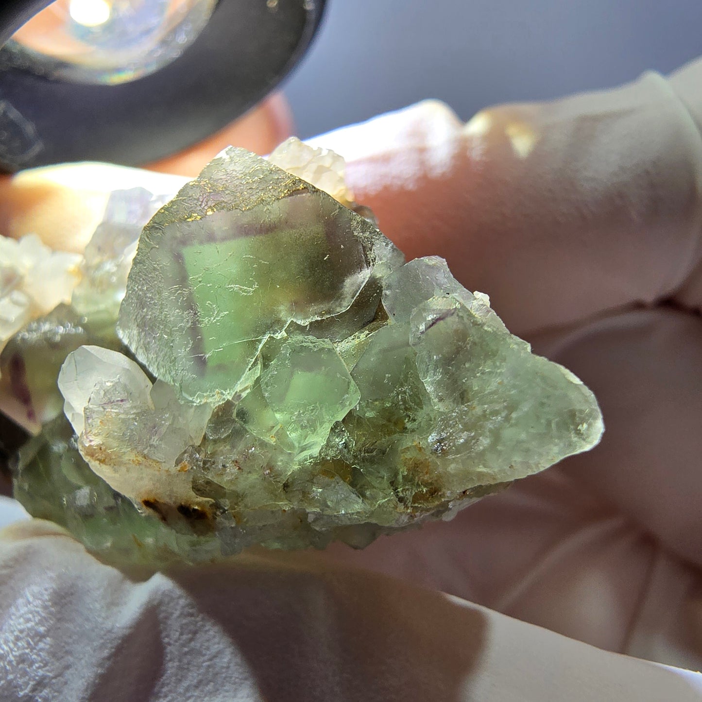 Rare cube de fluorite fantôme, spécimen de quartz vert Okorusu, Namibie, 48 x 22 x 17 mm