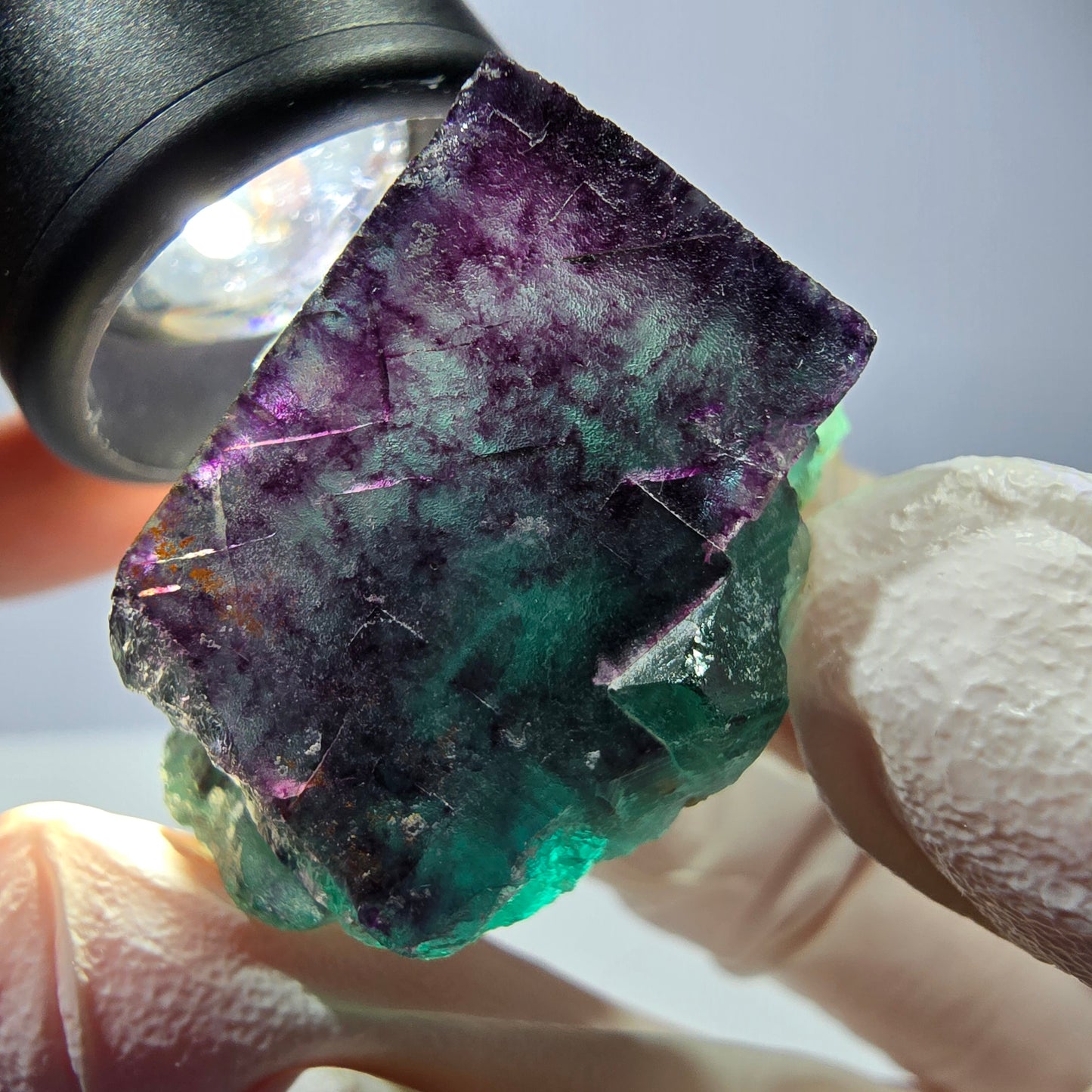 Spécimen de cube de fluorite fantôme, parqueté vert violet Okorusu, Namibie 37*31*25 mm