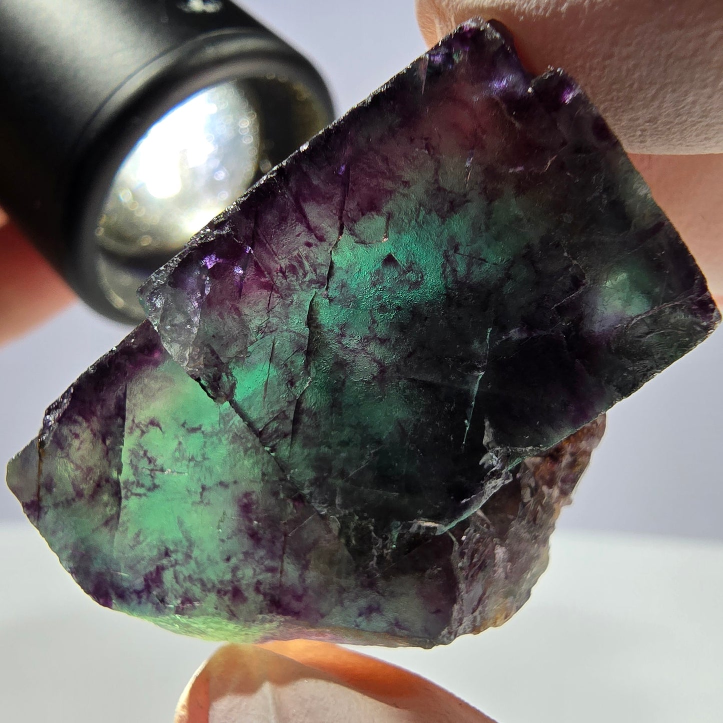 Spécimen de cube de fluorite fantôme parqueté vert violet Okorusu, Namibie 34*26*21mm