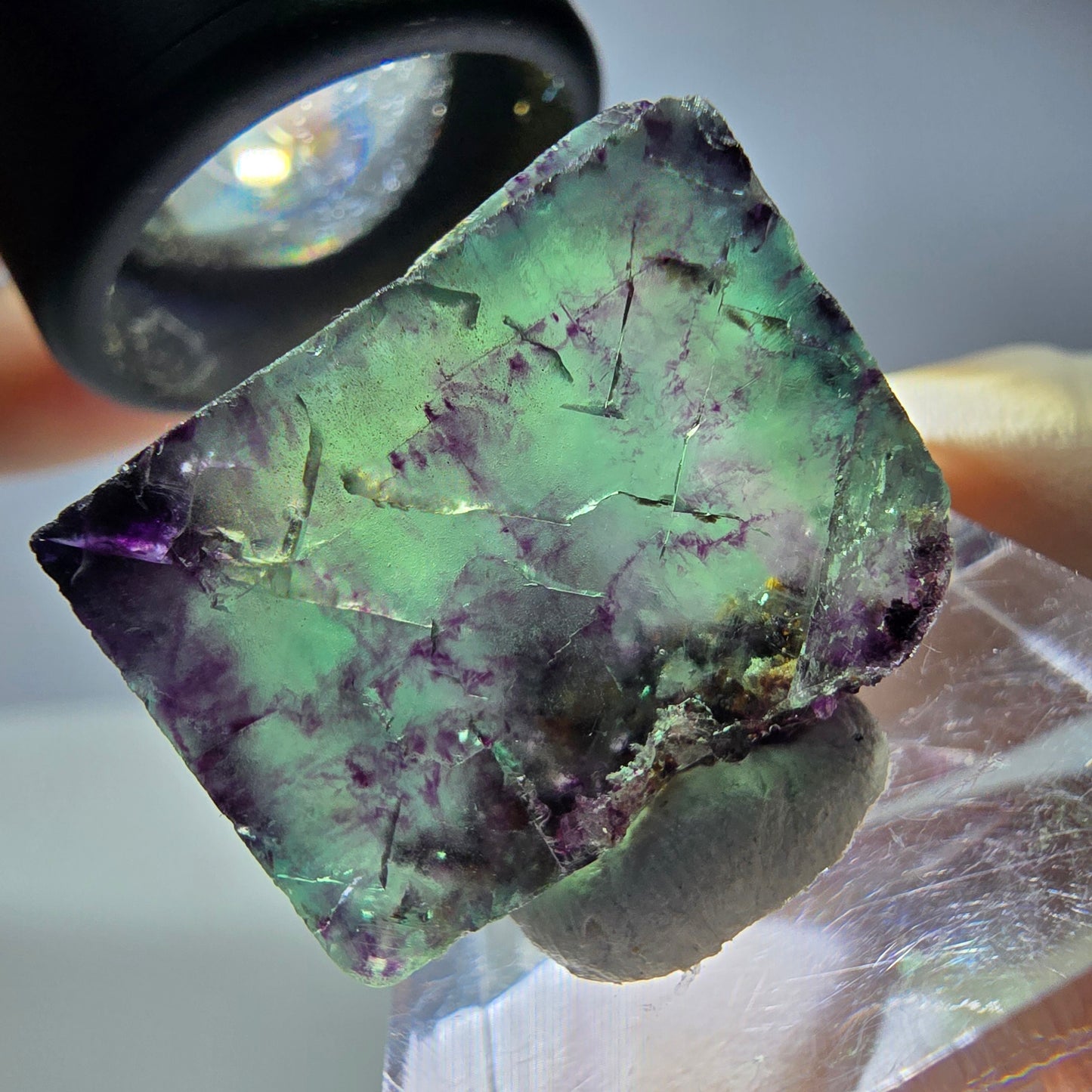 Rare cube de fluorite fantôme parqueté vert violet Okorusu Namibie 24*20*10mm