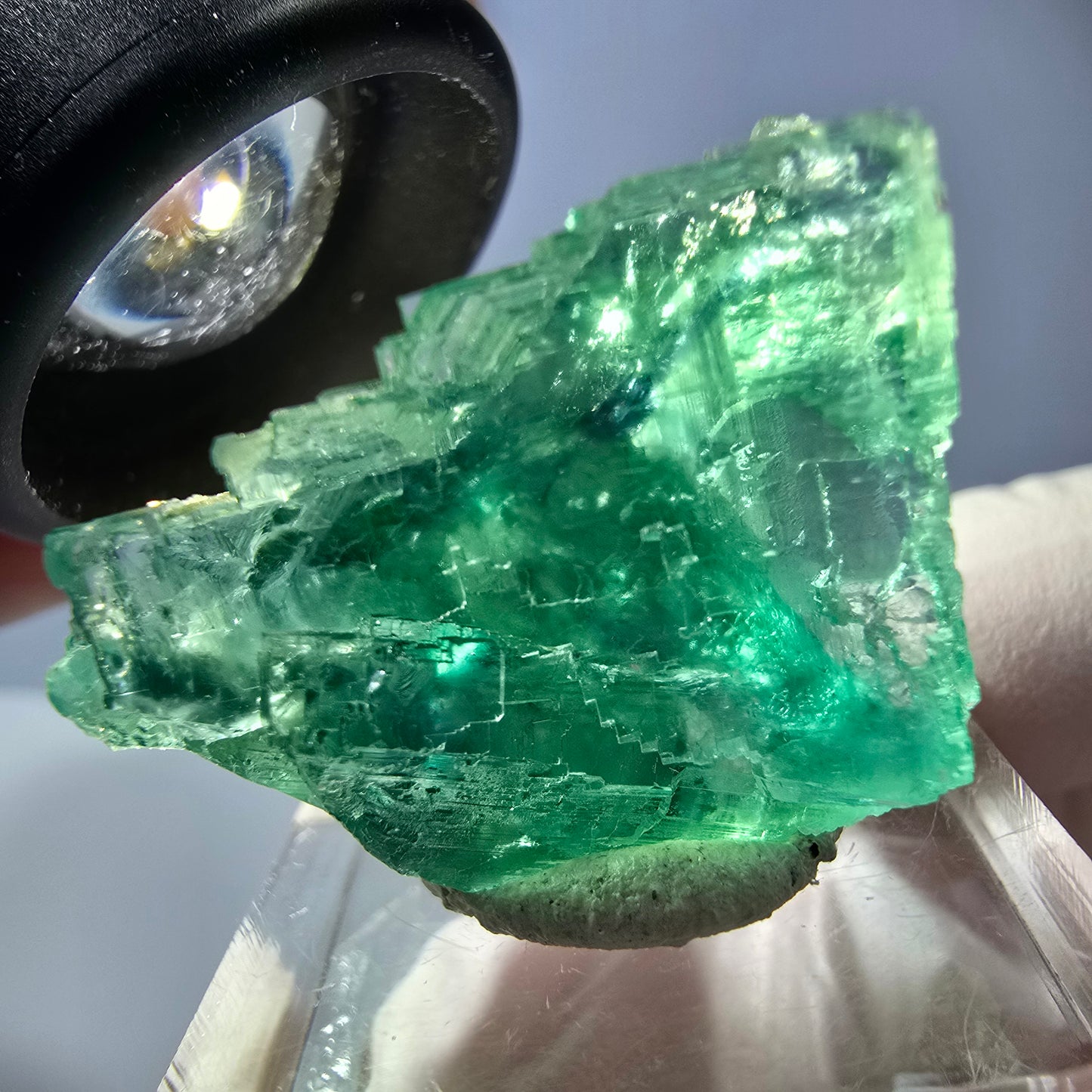 Cube de fluorite fantôme transparente parquetée, vert Okorusu, Namibie 28 x 24 x 22 mm