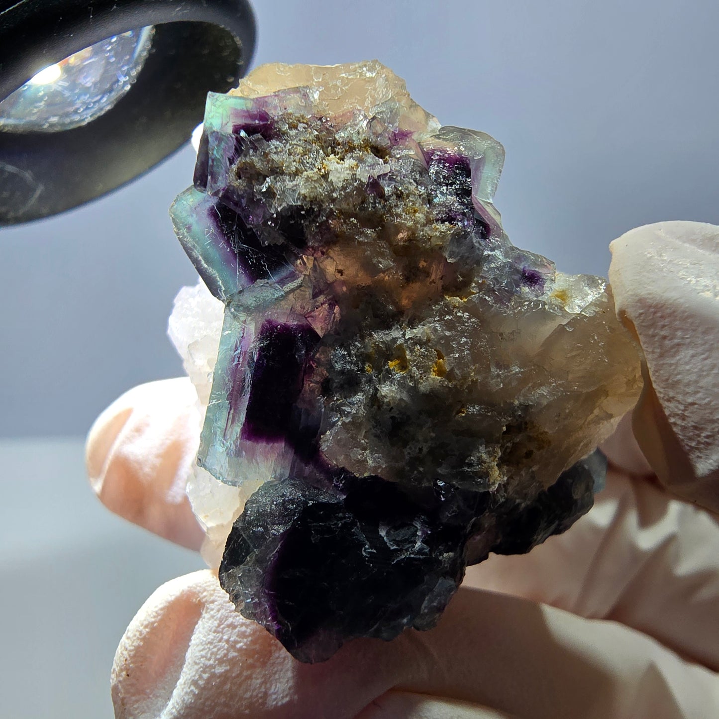 Rare cube de fluorite fantôme, spécimen de quartz bleu violet Okorusu Namibie 35 x 33 x 32 mm