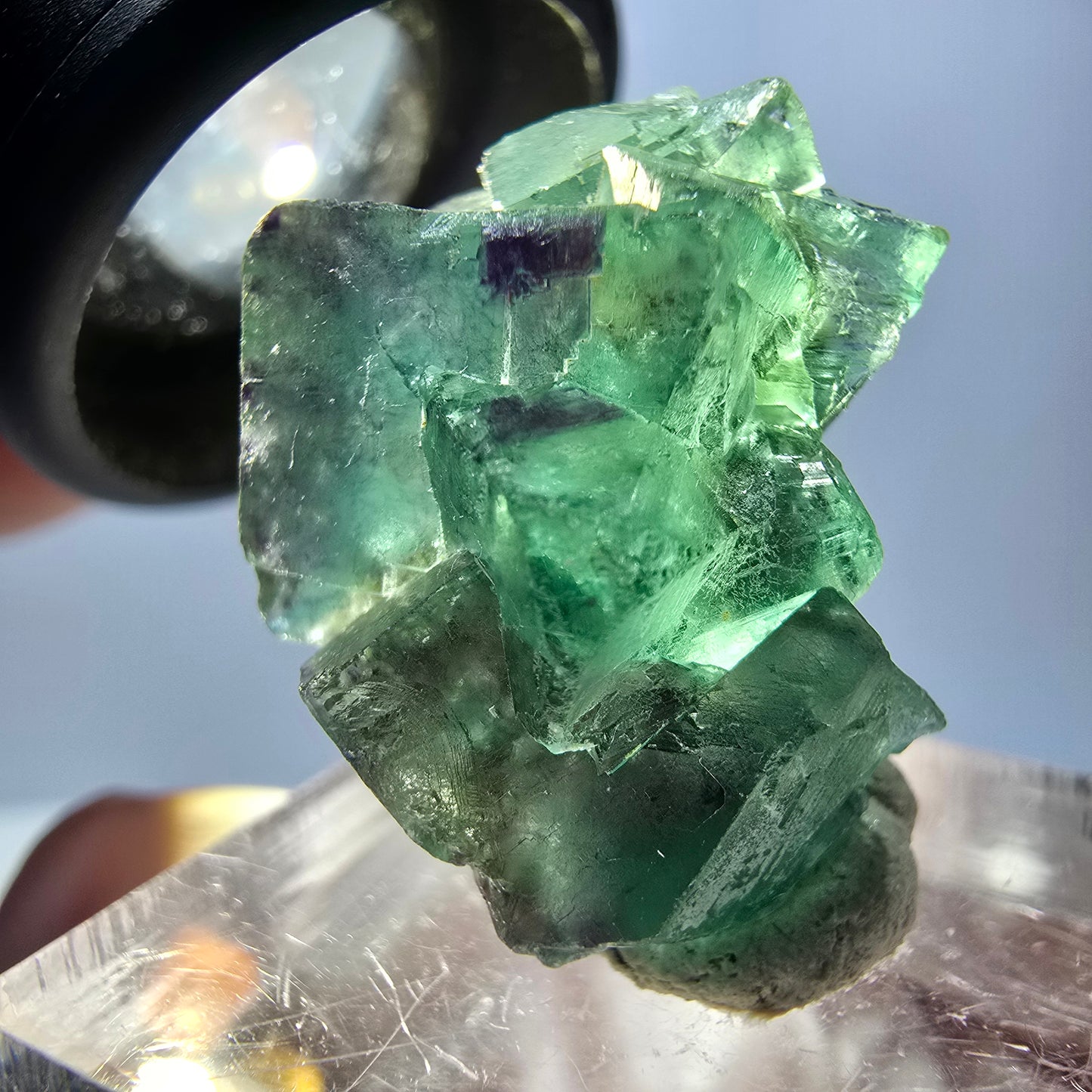 Spécimen de cube de fluorite fantôme, parqueté vert violet Okorusu, Namibie 25*21*14 mm