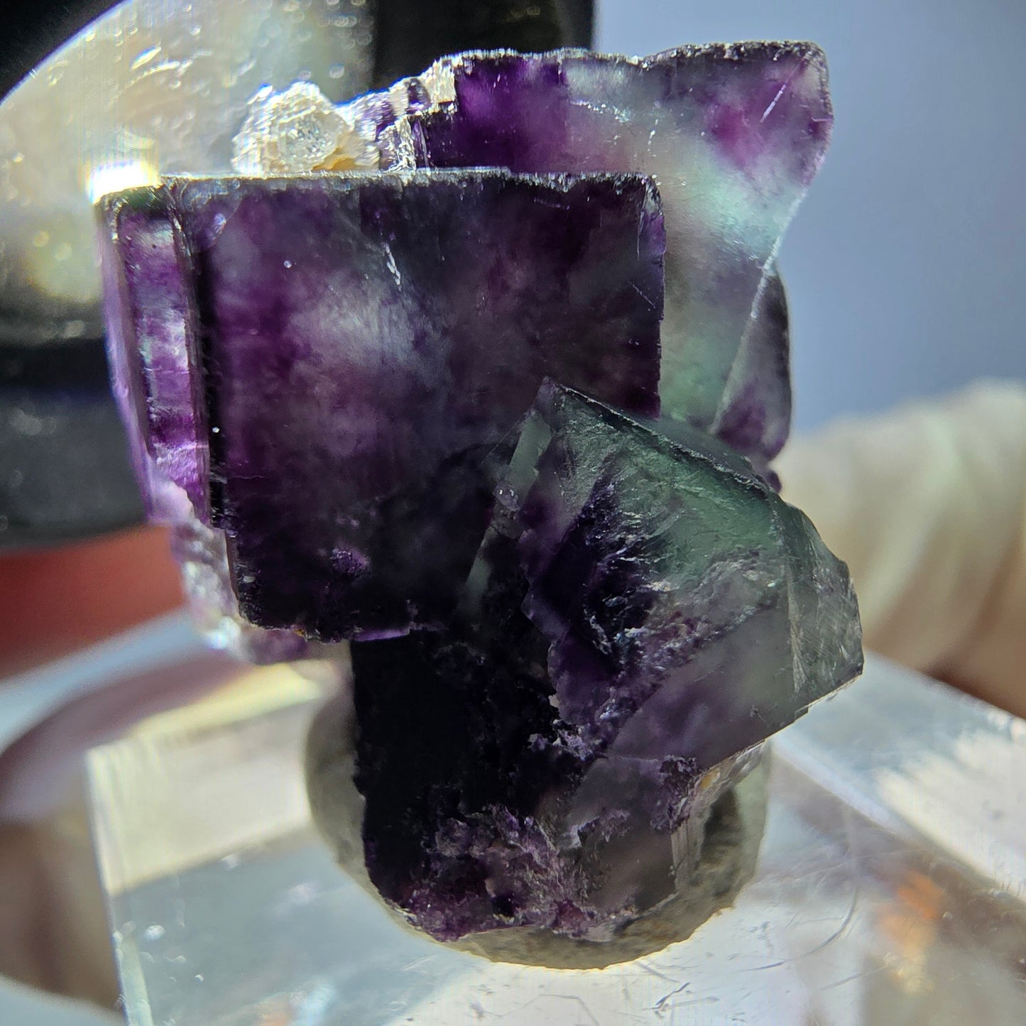 Phantom Fluorit Würfel, Quarz Stufe, grün lila Okorusu, Namibia 23*21*19mm