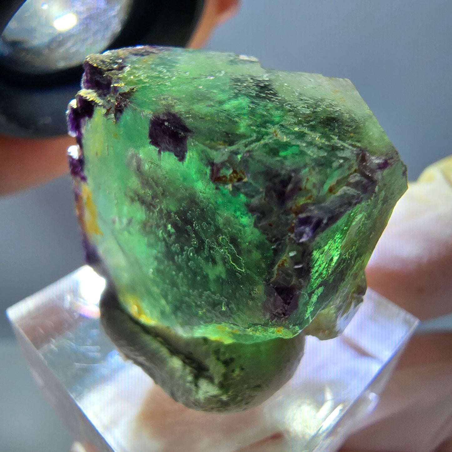 Cube de fluorite fantôme parqueté, zonal, vert violet Okorusu, Namibie 24*22*17mm