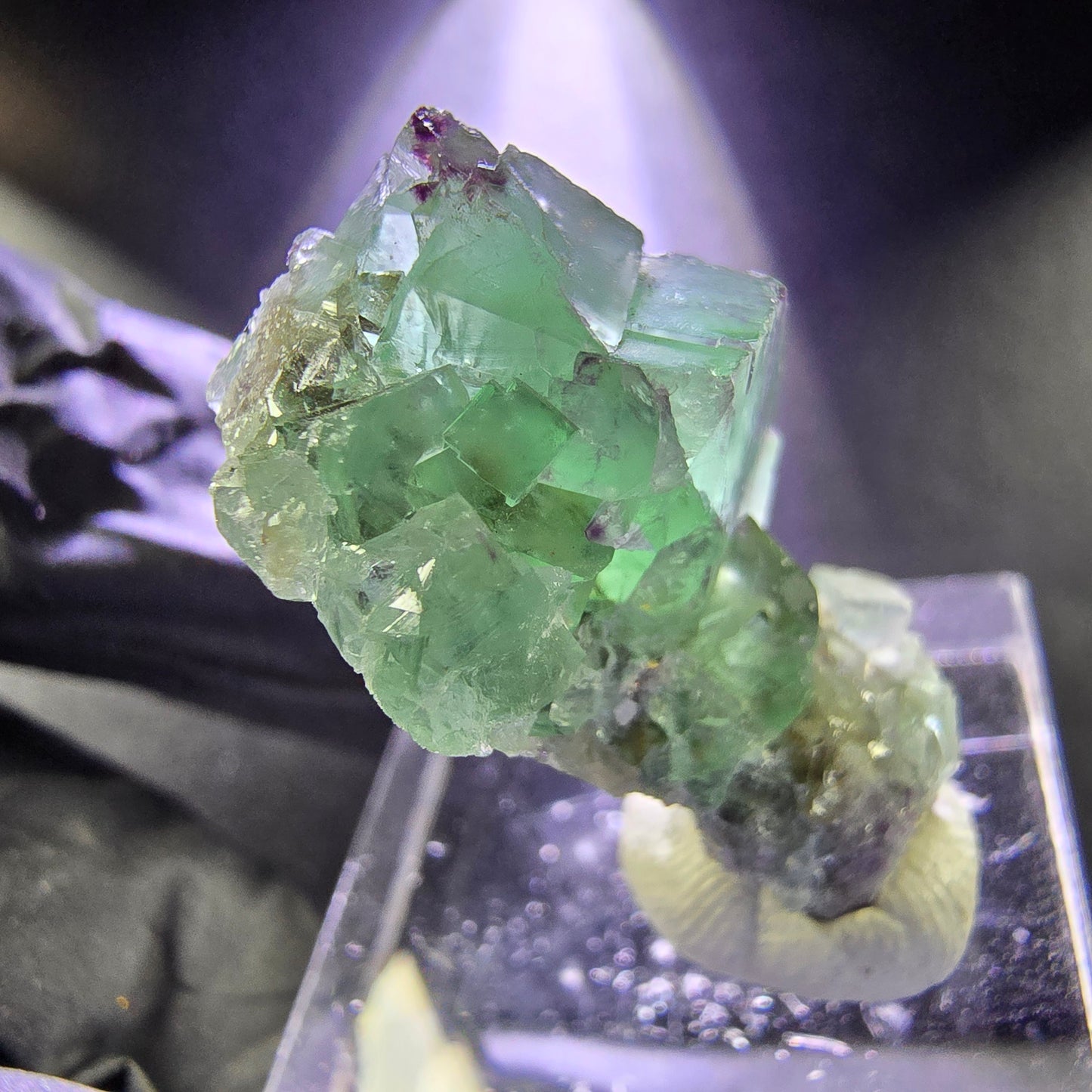 Seltene Zonare Fluorit XX Würfel Stufe grün lila 28*17*13mm aus Okorusu, Namibia