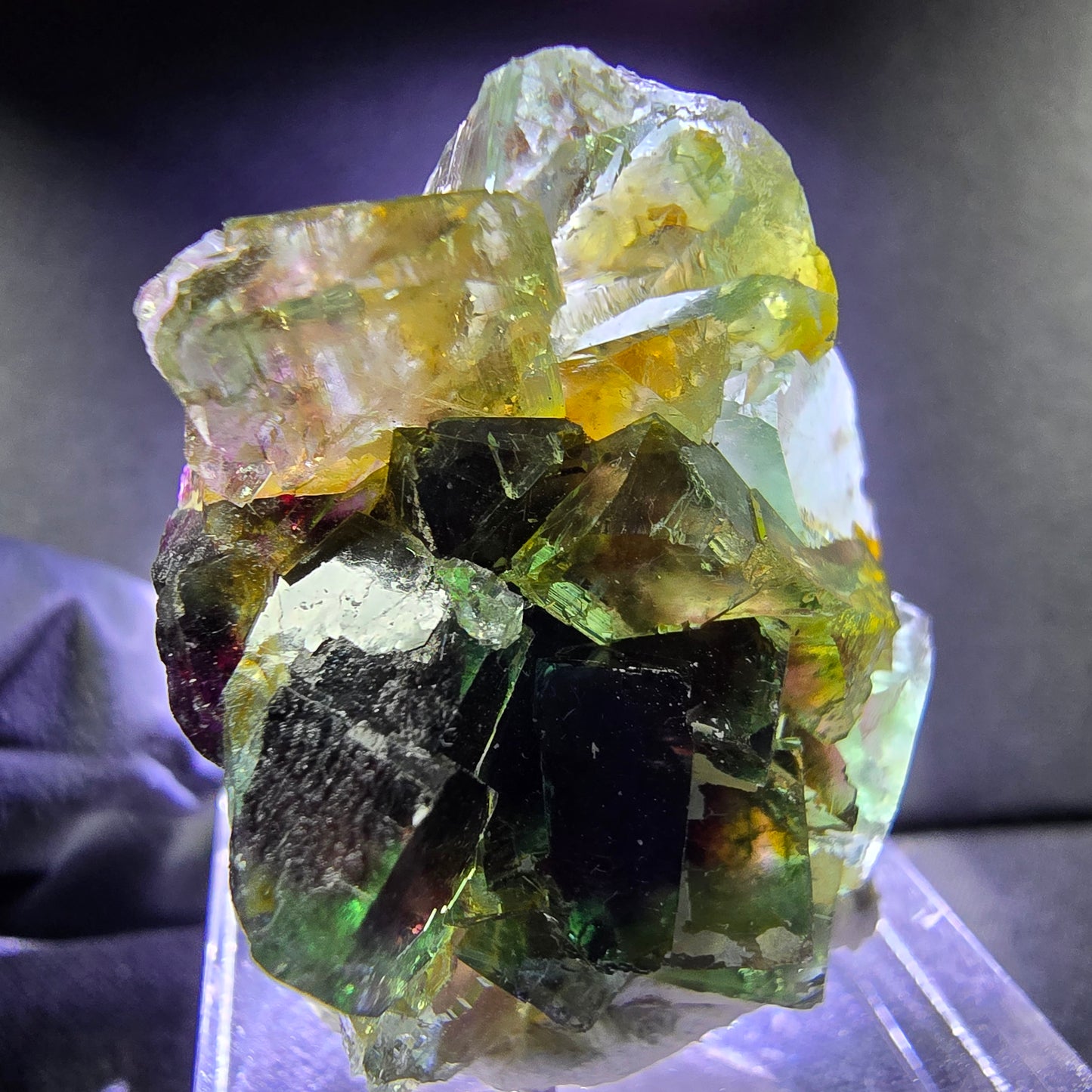 Seltene Phantom Fluorit XX Würfel Stufe grün lila 30*24*15mm aus Okorusu Namibia