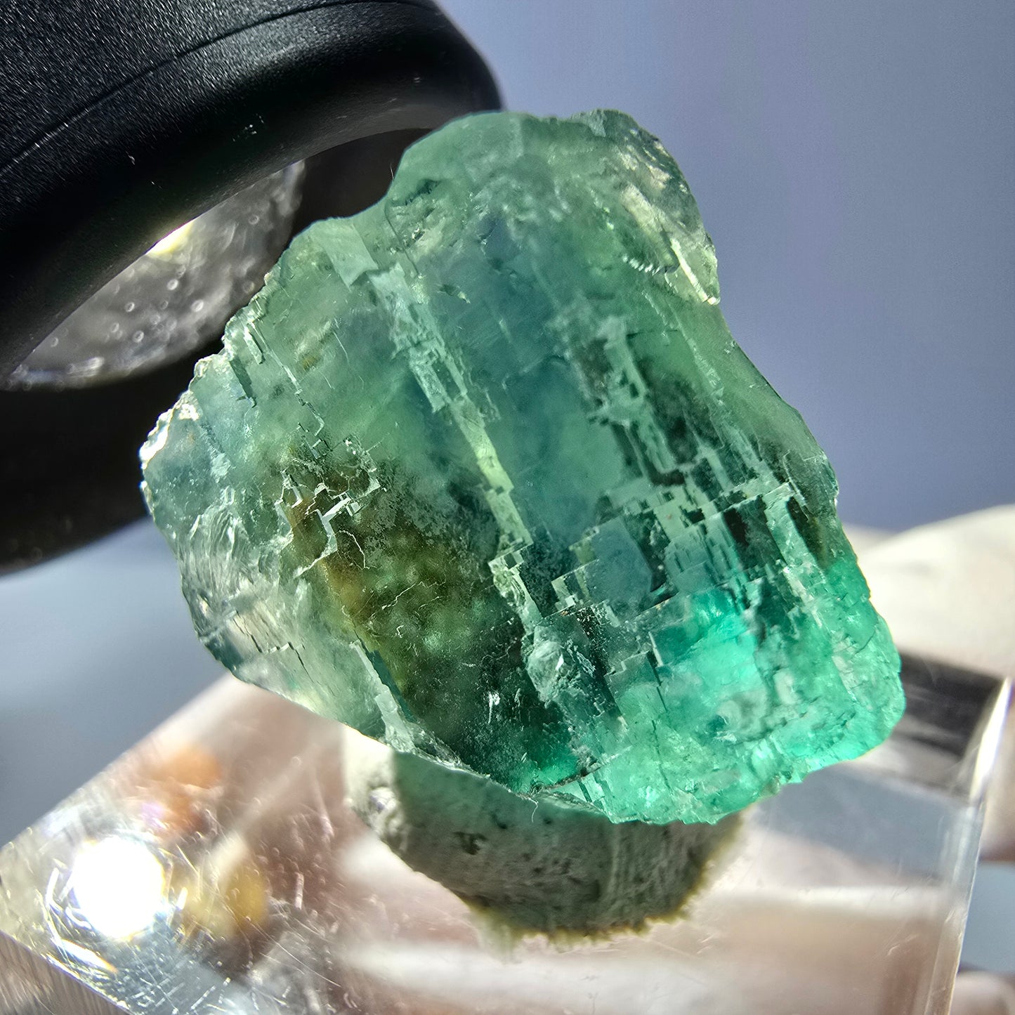 Cube de fluorite fantôme transparente parquetée, vert Okorusu, Namibie 18 x 18 x 14 mm
