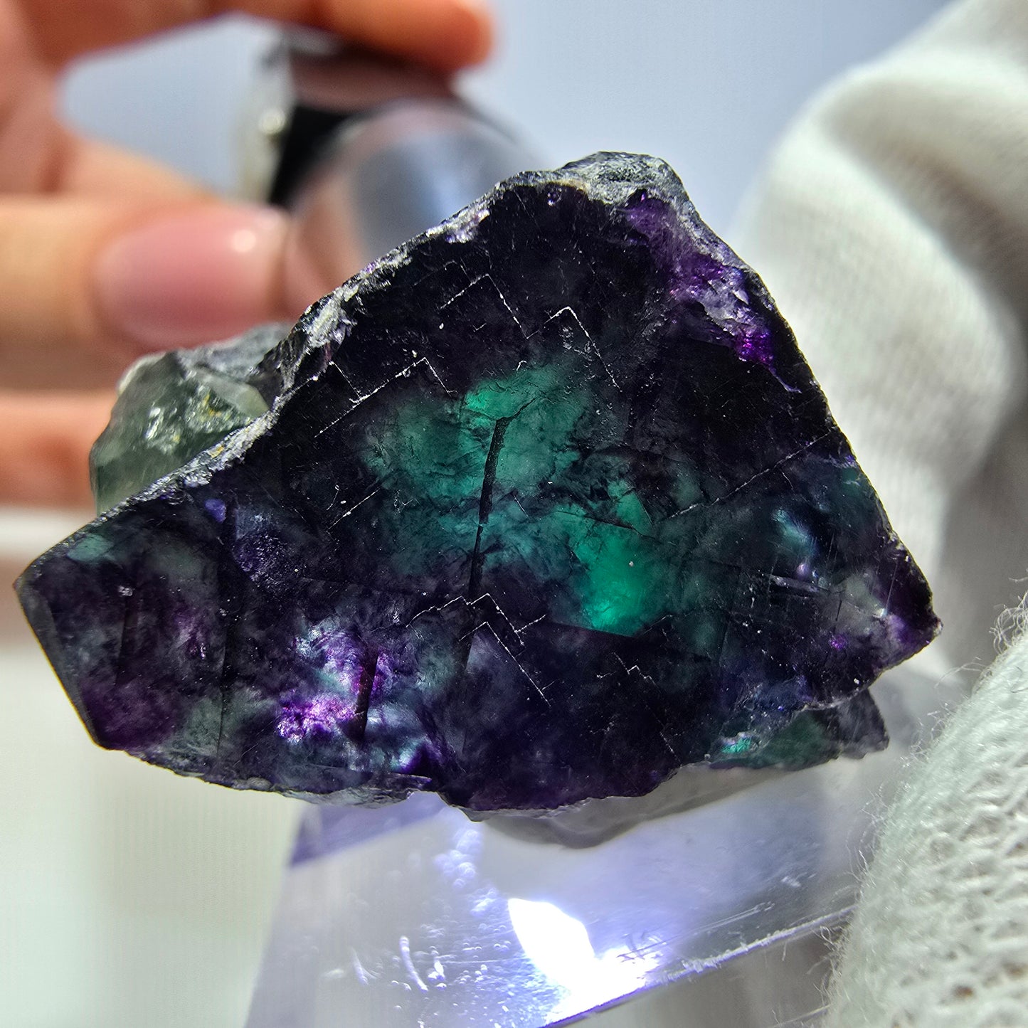 Seltene Phantom Fluorit Würfel Stufe zonal grün lila Okorusu, Namibia 39*34*24mm