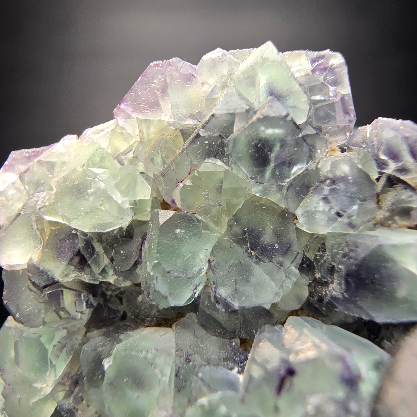 Phantom Fluorit Würfel gün lila, Hyalit Stufe Erongo Namibia 43*34*33mm Sammlung