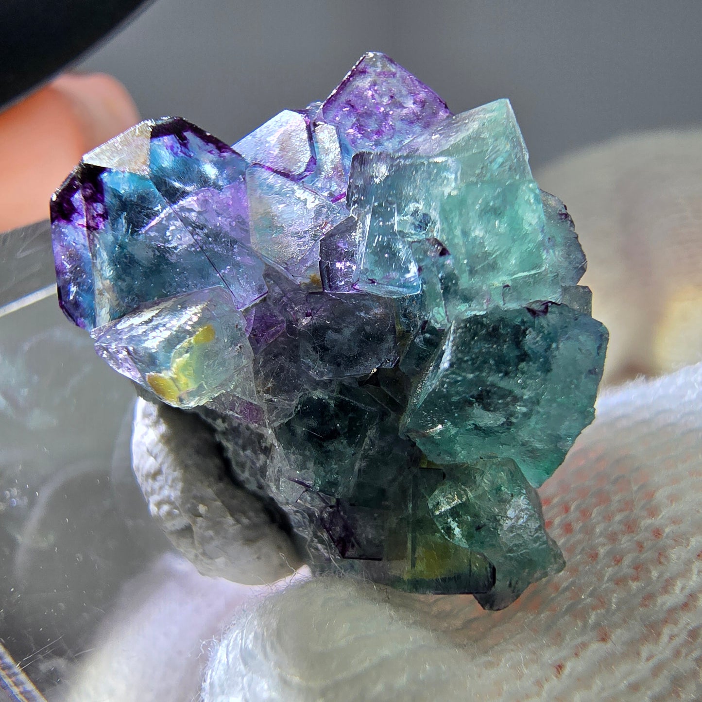 Spécimen de cube de fluorite fantôme zonal, de muscovite et de tourmaline Schorl, Erongo, Namibie, 22 x 19 x 14 mm