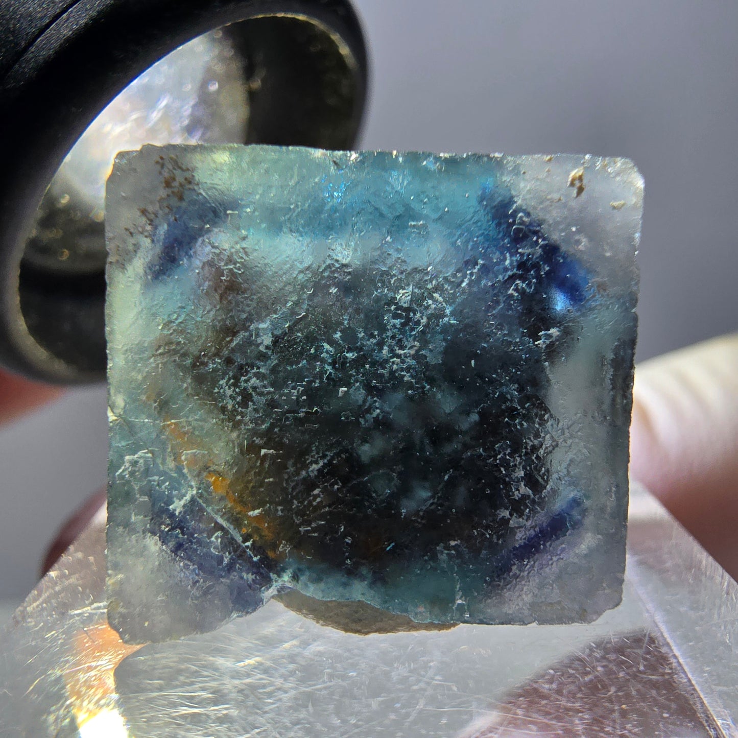 Phantom Fluorite cube parquetted, green purple Okorusu, Namibia 18*18*17mm