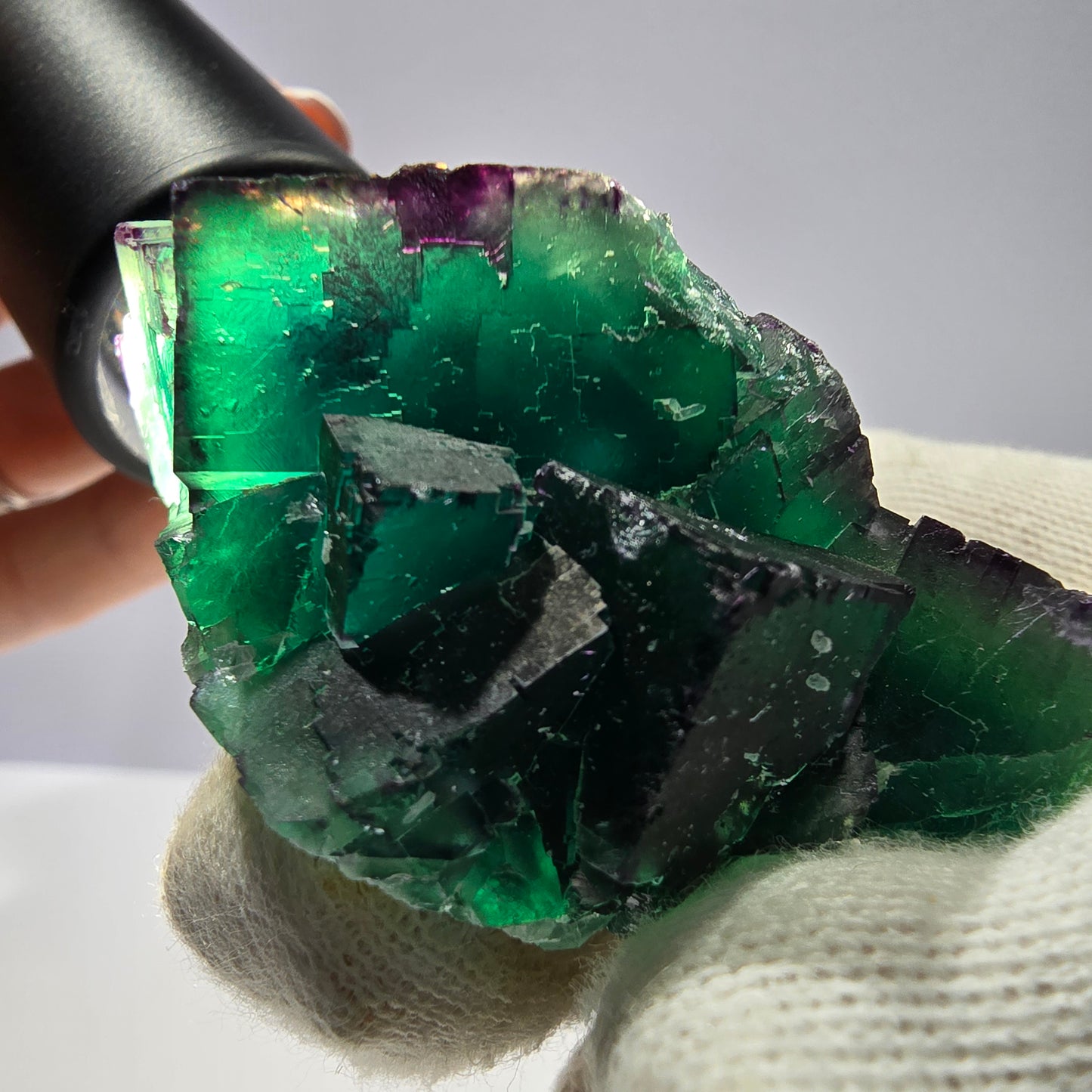 Phantom Fluorit Würfel Stufe parkettiert zonal Okorusu Namibia 63*45*28mm