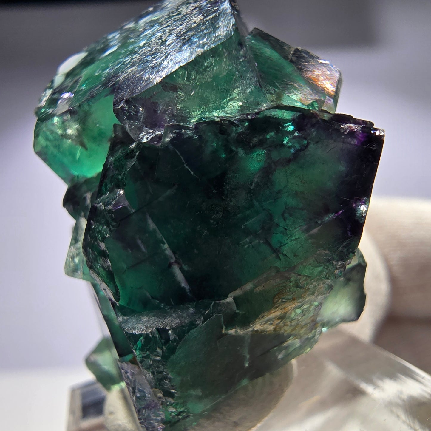 Seltene Phantom Fluorit Würfel Stufe zonal grün lila Okorusu, Namibia 38*28*24mm