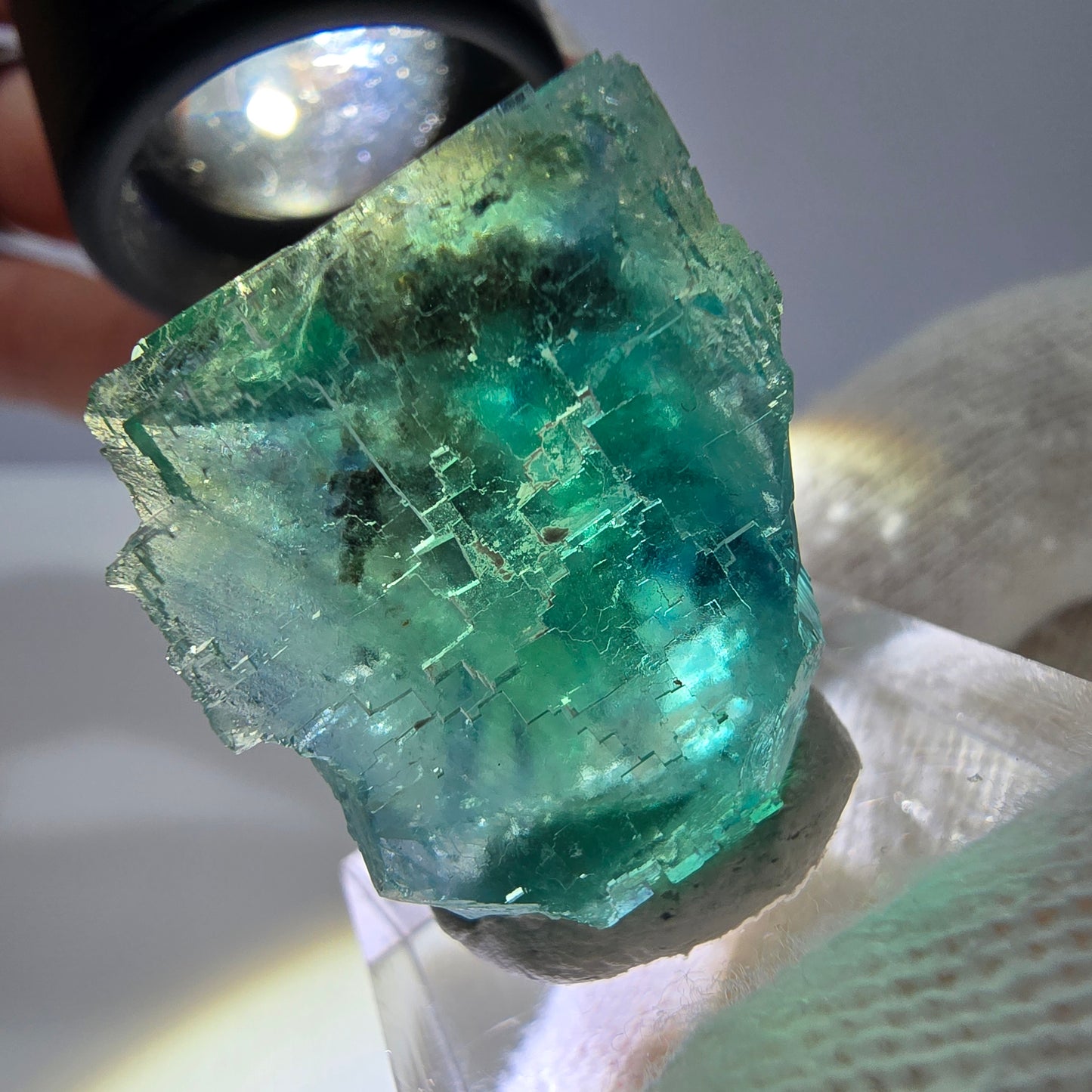 Cube de fluorite fantôme parqueté, vert turquoise Okorusu, Namibie 32*25*19mm