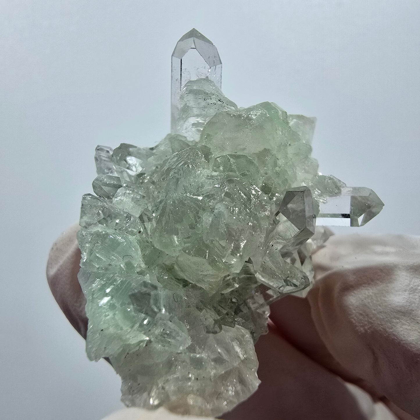 Spécimen de quartz clair, de préhnite et de calcite Streep Mine, Goboboseb, Namibie 37*29*17 mm