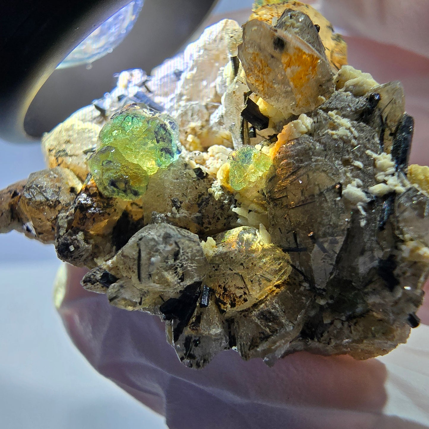 Phantom Fluorit Würfel Rauchqaurz Schörl Turmalin Muskovit Erongo, Namibia 44*34*26mm
