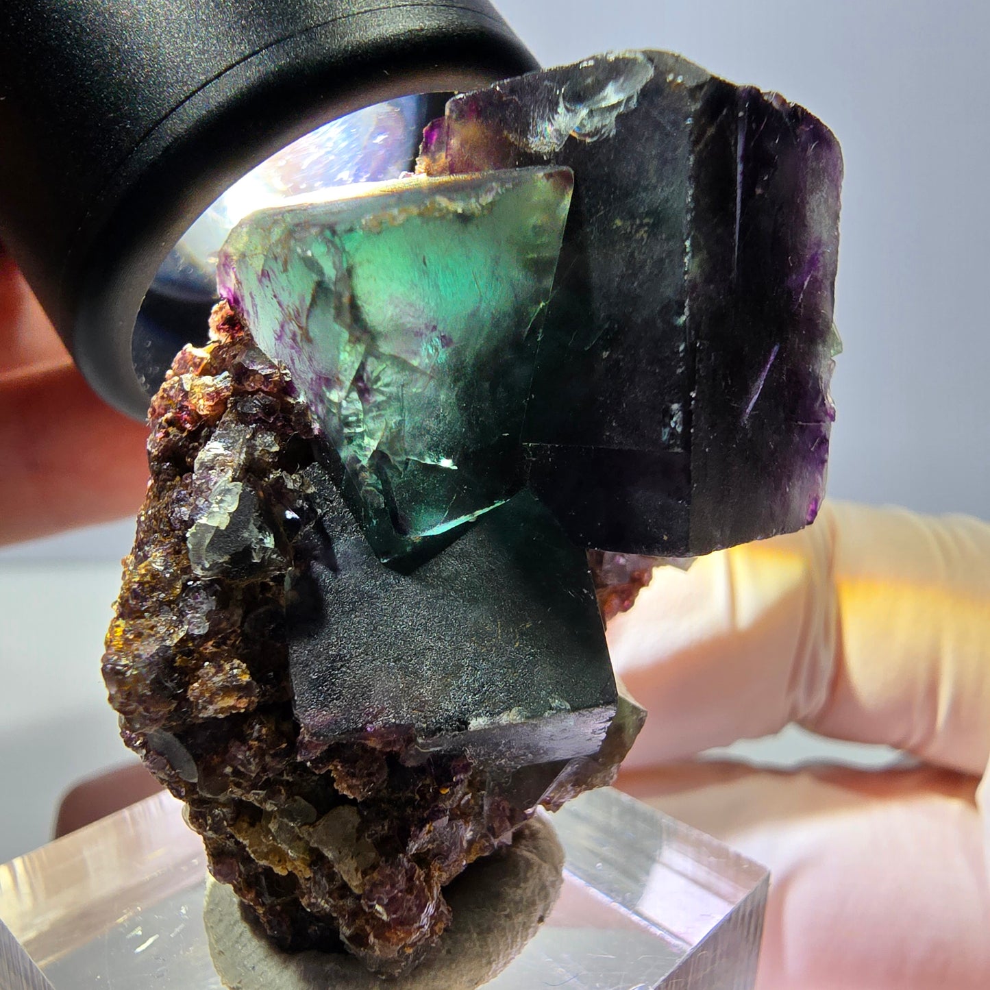 Phantom Fluorit Würfel Stufe, parkettiert grün lila Okorusu, Namibia 43*28*18mm