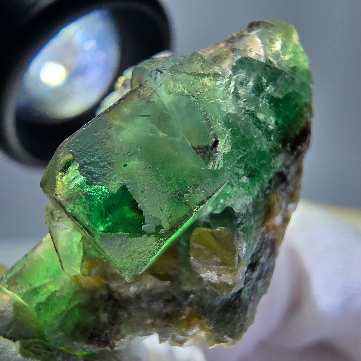 Cube de fluorite fantôme zonal, tourmaline muscovite Schörl Erongo Namibie 31 x 22 x 20 mm