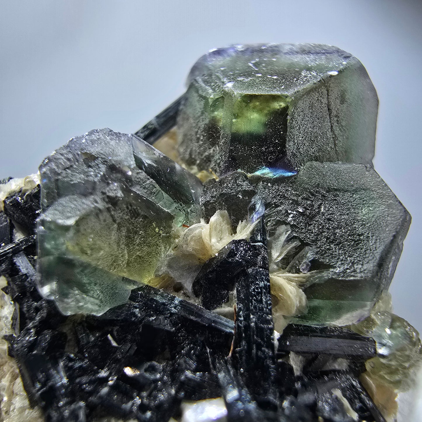 Phantom fluorite hexagonal, Schörl tourmaline, muscovite Erongo, Namibia 48*46*35mm
