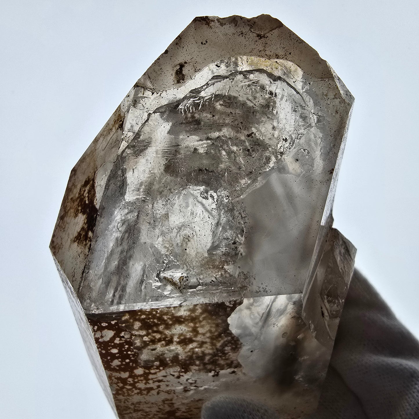 Sceptre de fenêtre Enhydro en quartz fumé, grande bulle, poche Saint-Valentin, Namibie, 88 x 64 x 36 mm