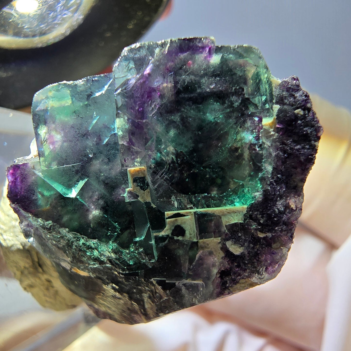 Phantom Fluorit Würfel Stufe, grün lila Okorusu, Namibia 34*24*17mm