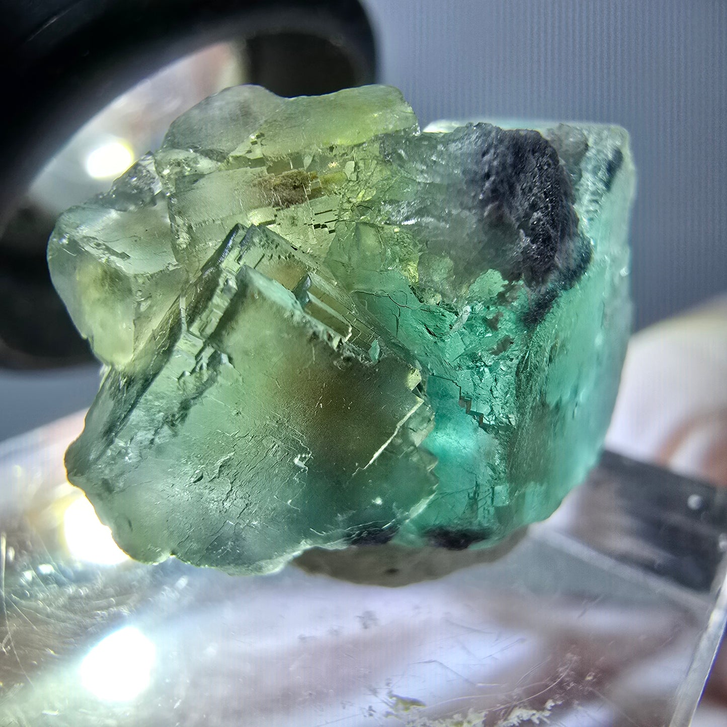Phantom Fluorit Würfel Stufe, grün lila Okorusu, Namibia 23*14*12mm