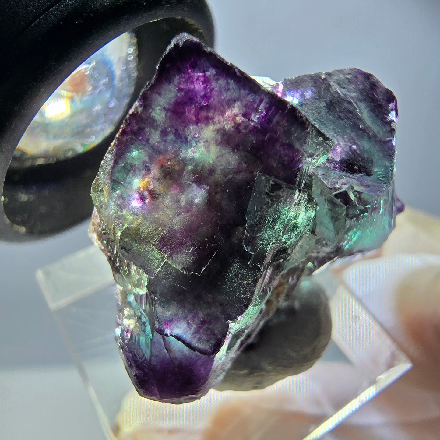 Spécimen rare de cube de fluorite, vert violet, Okorusu, Namibie, 27 x 25 x 17 mm