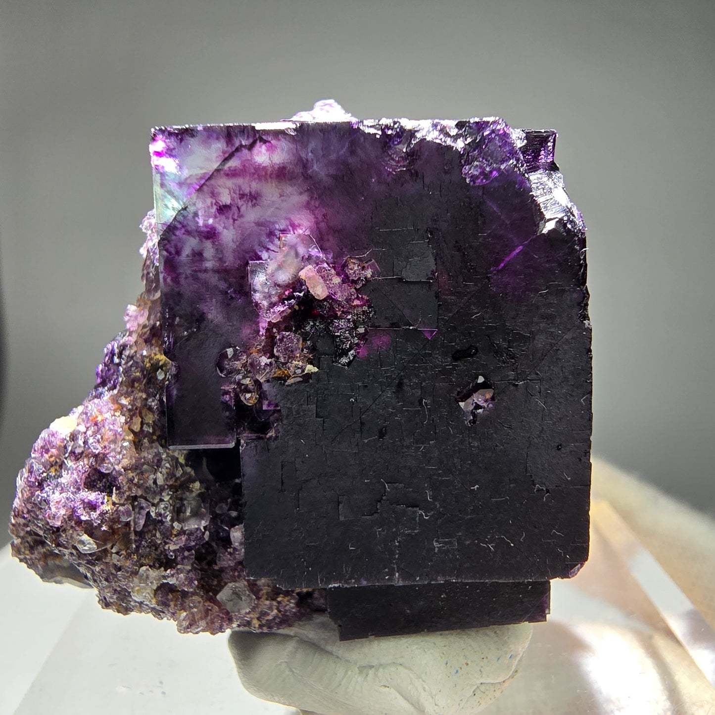 Seltene Phantom Fluorit Würfel Stufe Tie-Dye Pocket, Okorusu, Namibia 39*36*32mm