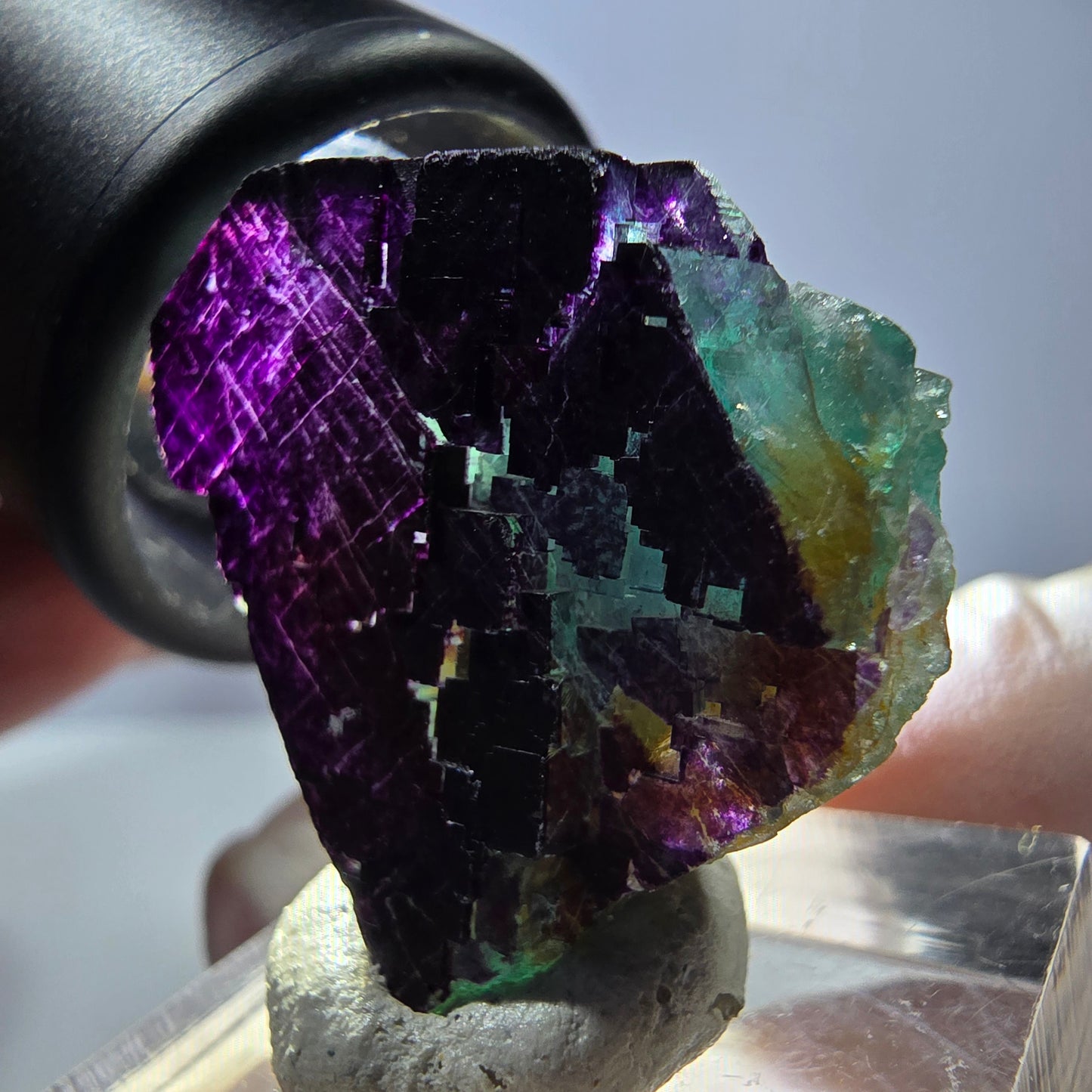Phantom Fluorit Würfel Stufe grün lila zonal 11:11 Angel Pocket, Namibia 27*23*18mm