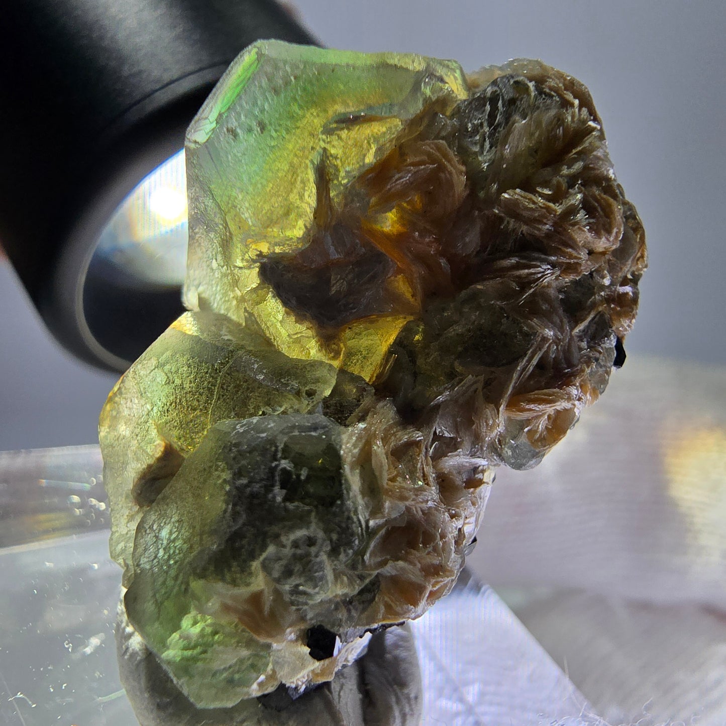 Cube de fluorite fantôme, spécimen hexagonal de tourmaline muscovite Schorl, Erongo, Namibie, 33 x 21 x 19 mm
