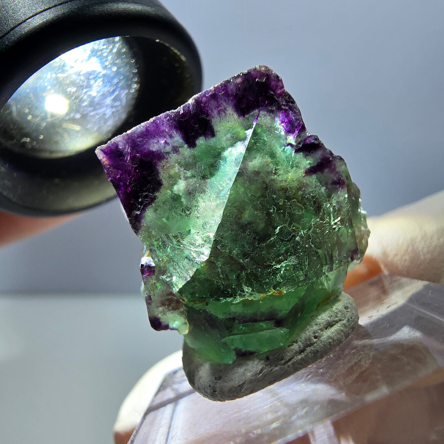 Spécimen de cube de fluorite fantôme, parqueté vert violet Okorusu, Namibie 27*25*20 mm