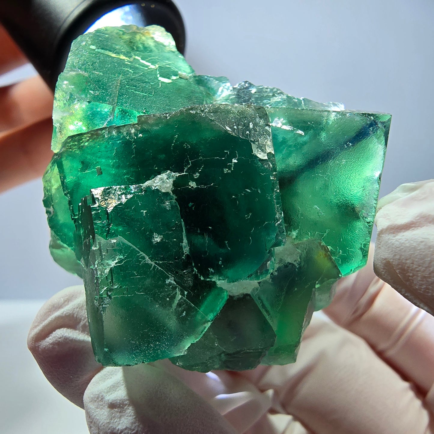 Spécimen de cube de fluorite fantôme transparente, vert parqueté Okorusu, Namibie 54 x 49 x 32 mm