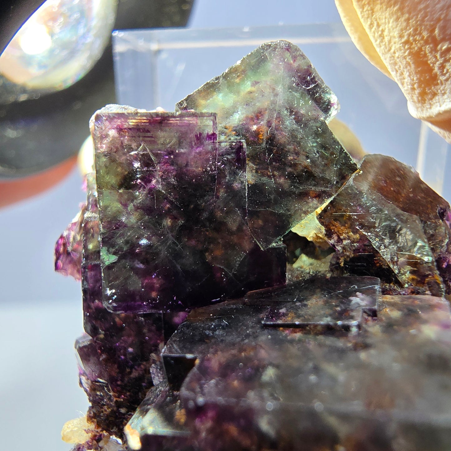 Phantom Fluorit Würfel, Quarz Stufe, grün lila Okorusu, Namibia 39*29*18mm
