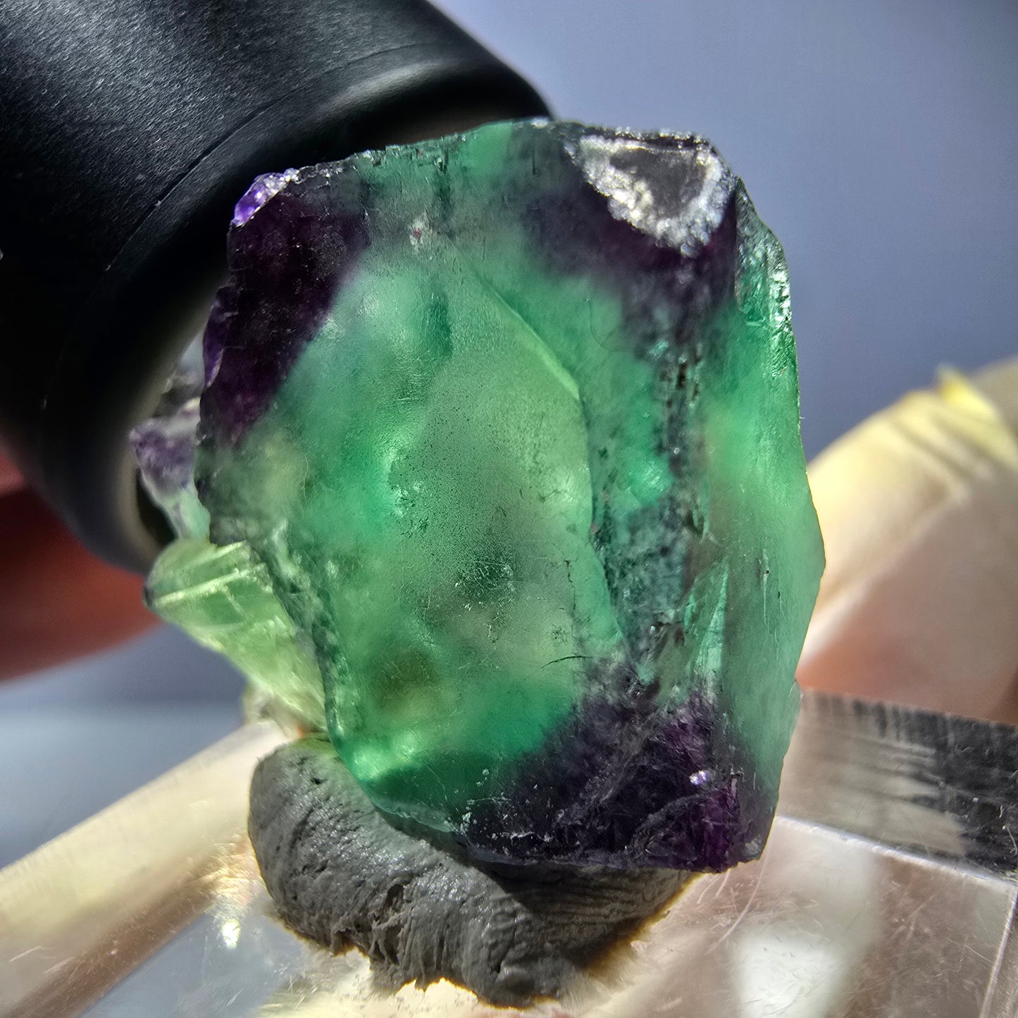 Cube de fluorite fantôme parqueté, zonal, vert violet Okorusu, Namibie 23*22*16mm
