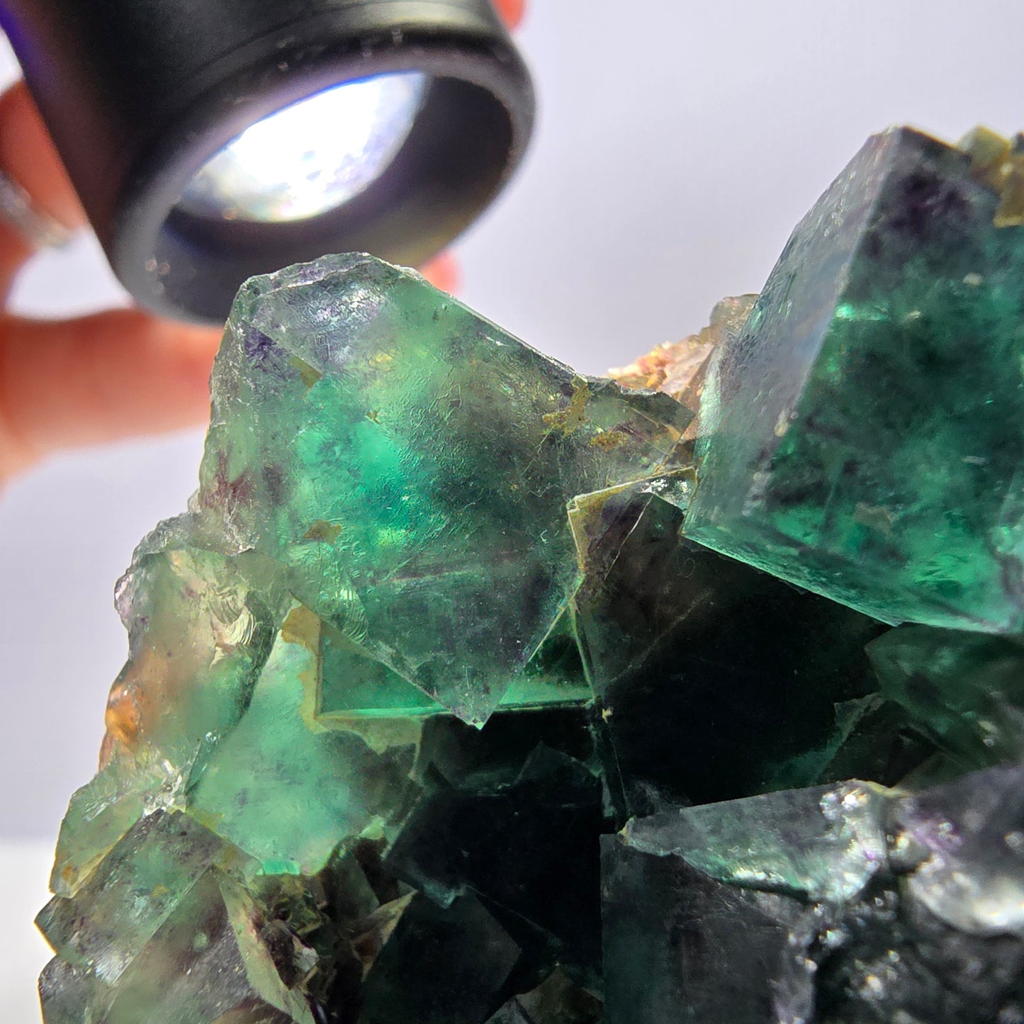 Spécimen de cube de fluorite fantôme parqueté vert violet Okorusu, Namibie 55*48*39mm